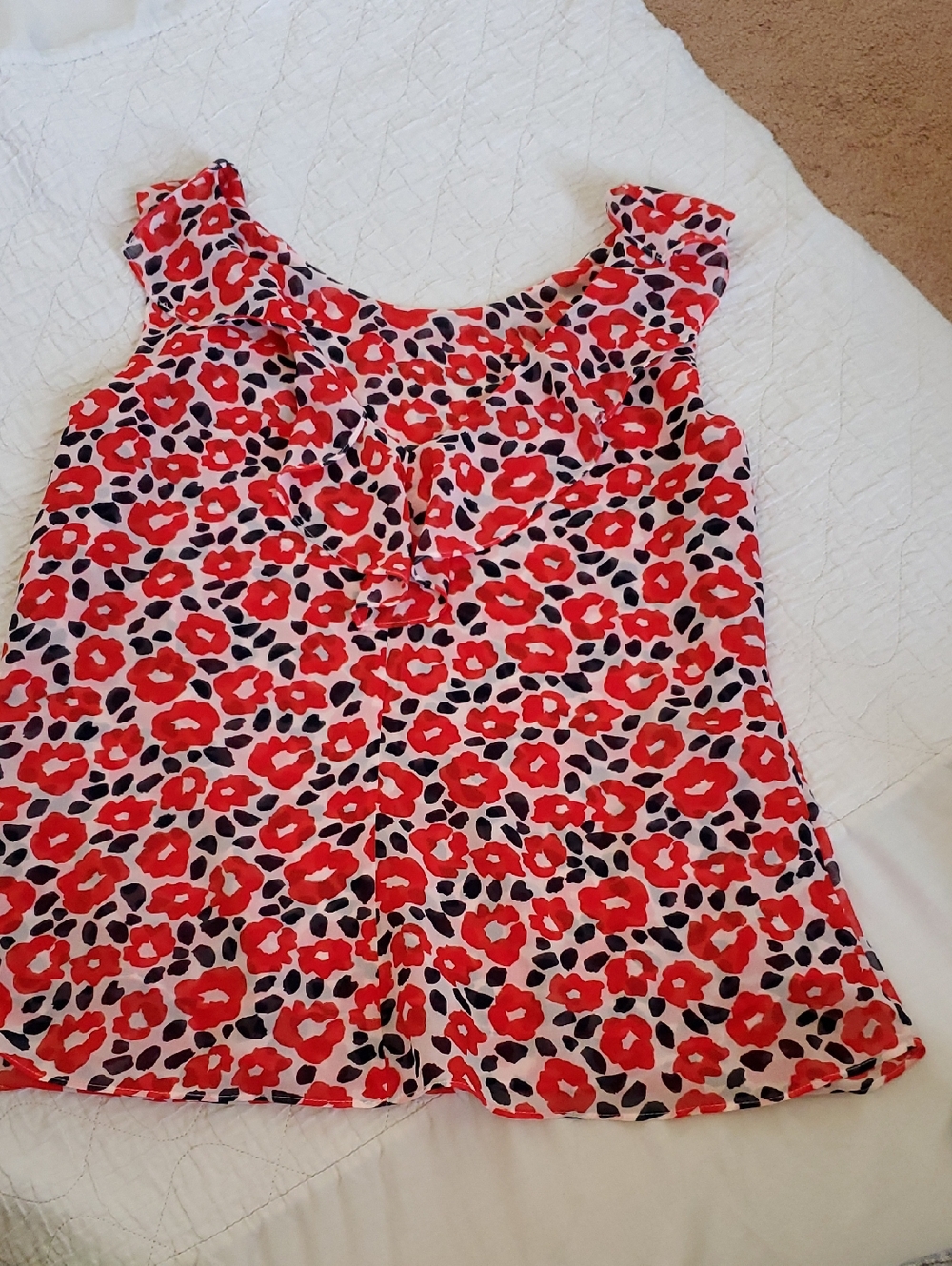 CAbi Red and Black Floral Print Top